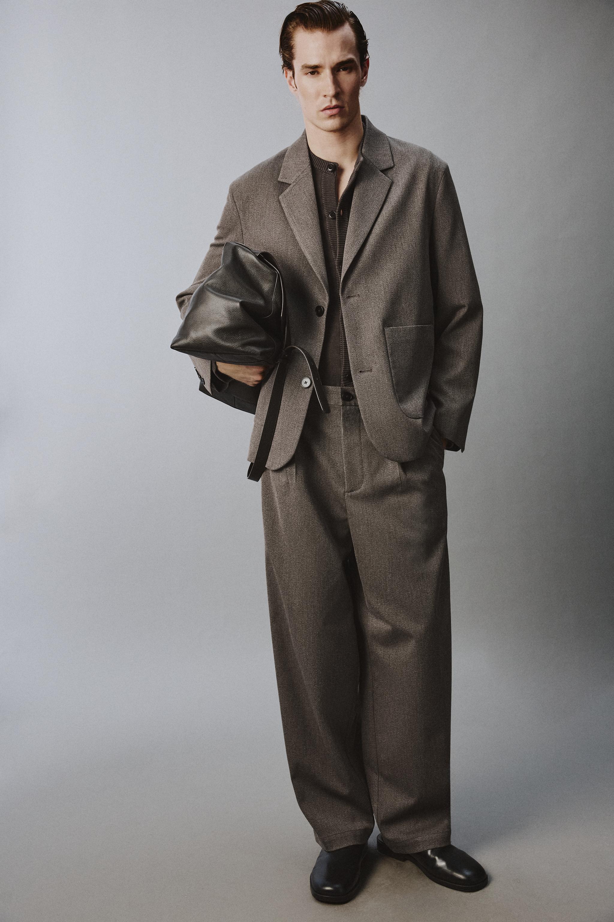 RELAXED FIT TEXTURED SUIT WIDE-LEG PANTS